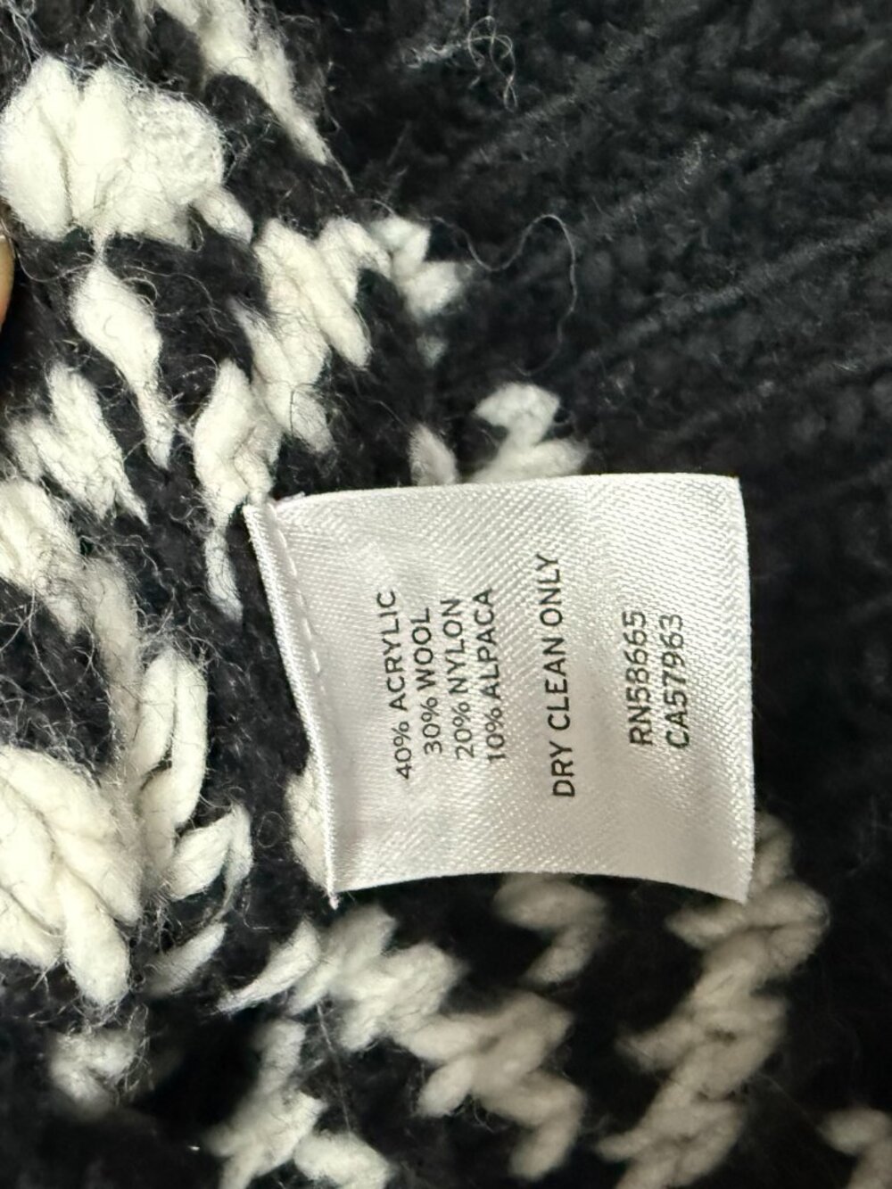 Calibrate Nordstrom Herringbone Turtleneck Sweater Black Cream Sz M - Picture 6 of 8